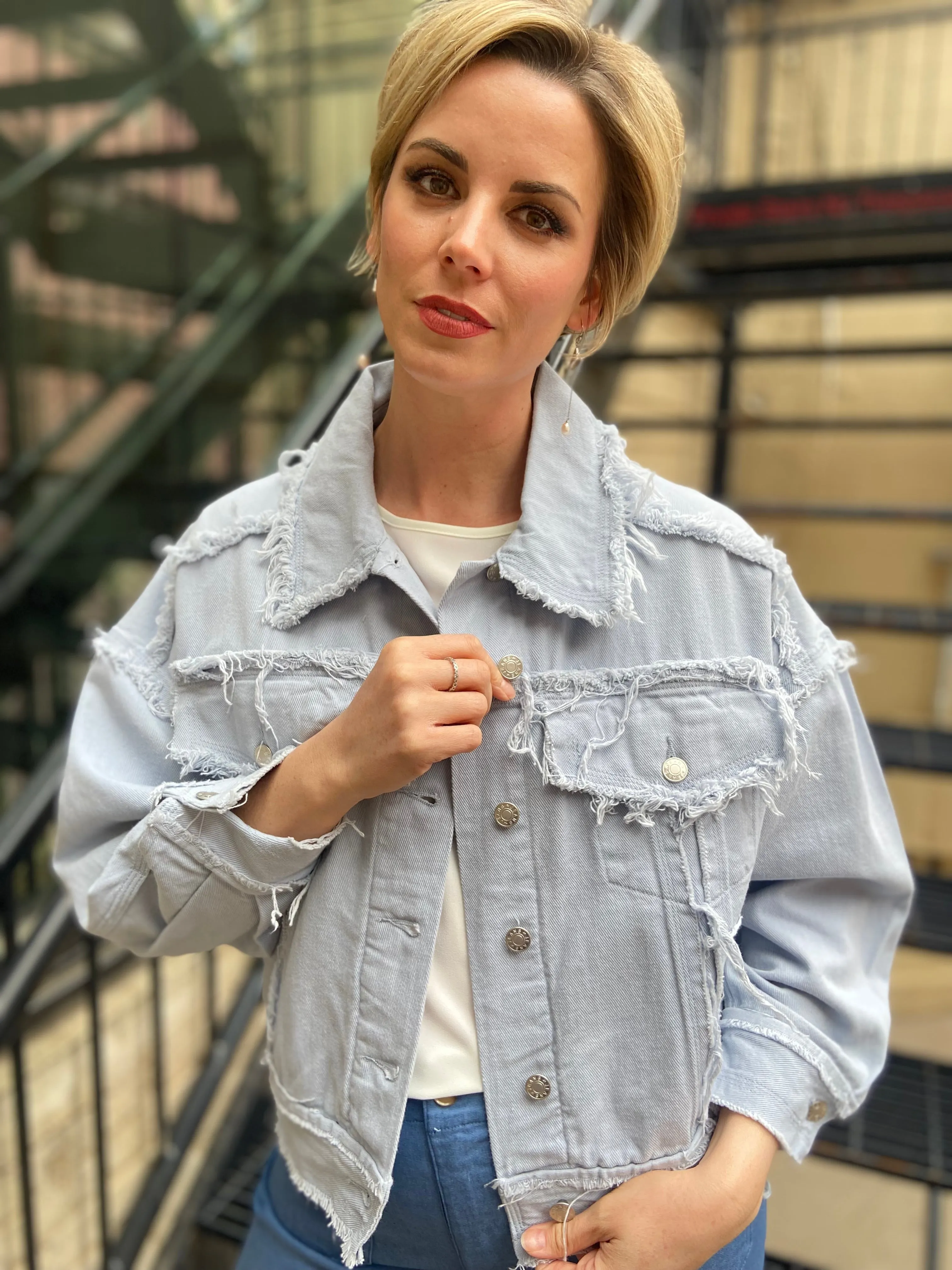 Tabby Pale Blue Distressed Jacket