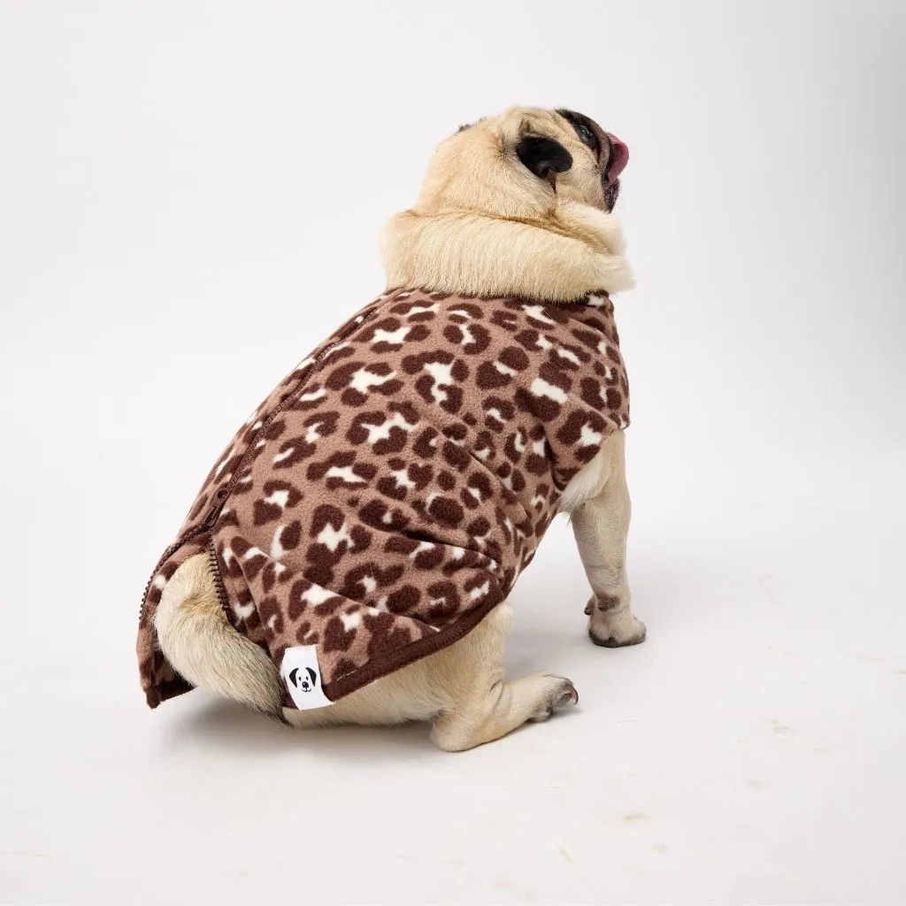 The Floofy Fleece Dog Coat | Chocolate Animal Print