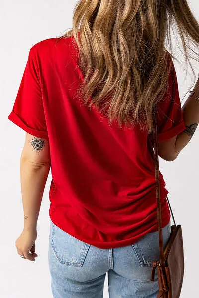 Three Hearts Round Neck Short Sleeve T-Shirt
