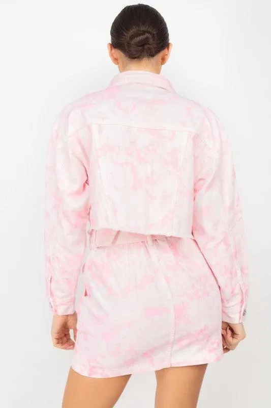 Tie-Dye Cropped Denim Jacket