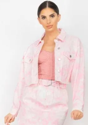 Tie-Dye Cropped Denim Jacket