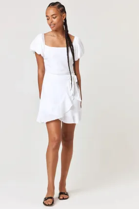 Trixxi Juniors Puff-Sleeve Side-Tie Wrap Dress  Color White Size M