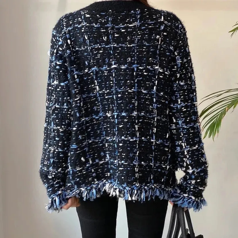 Tweed Plaid Fringe Cardigan Jacket - 2 Colors