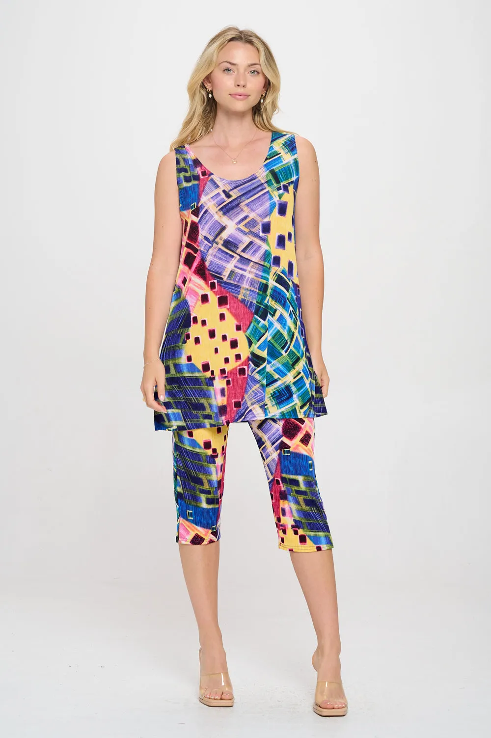 Two-Piece Sleeveless Top & Capri Pant Set-9002BN-TRP1-W441