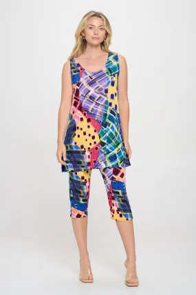 Two-Piece Sleeveless Top & Capri Pant Set-9002BN-TRP1-W441