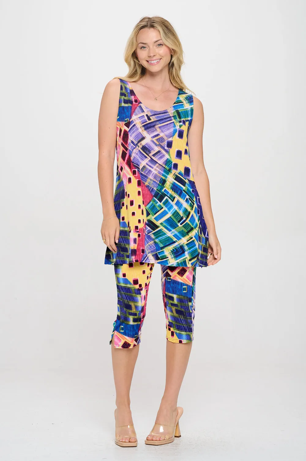 Two-Piece Sleeveless Top & Capri Pant Set-9002BN-TRP1-W441