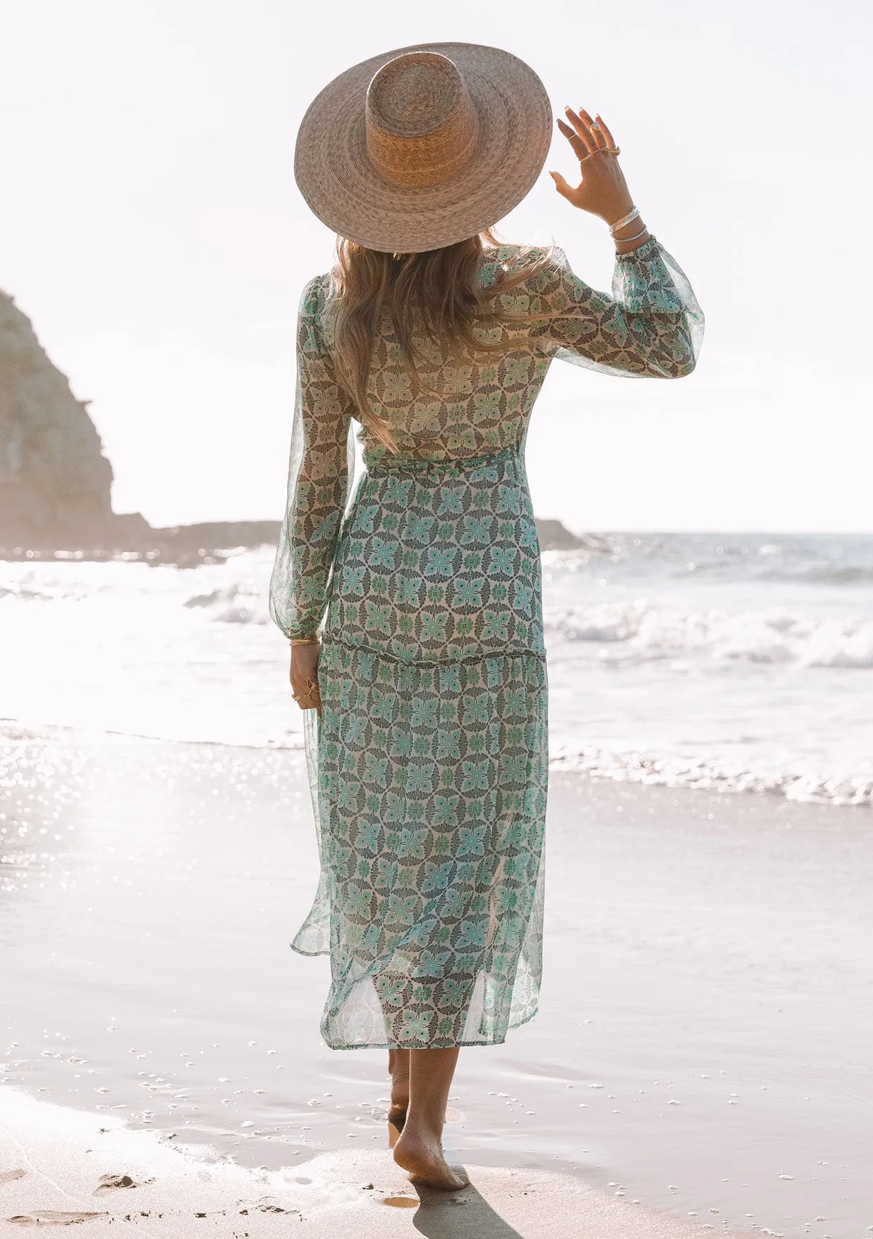 Vibrant Floral Long Sleeve Midi Wrap Dress