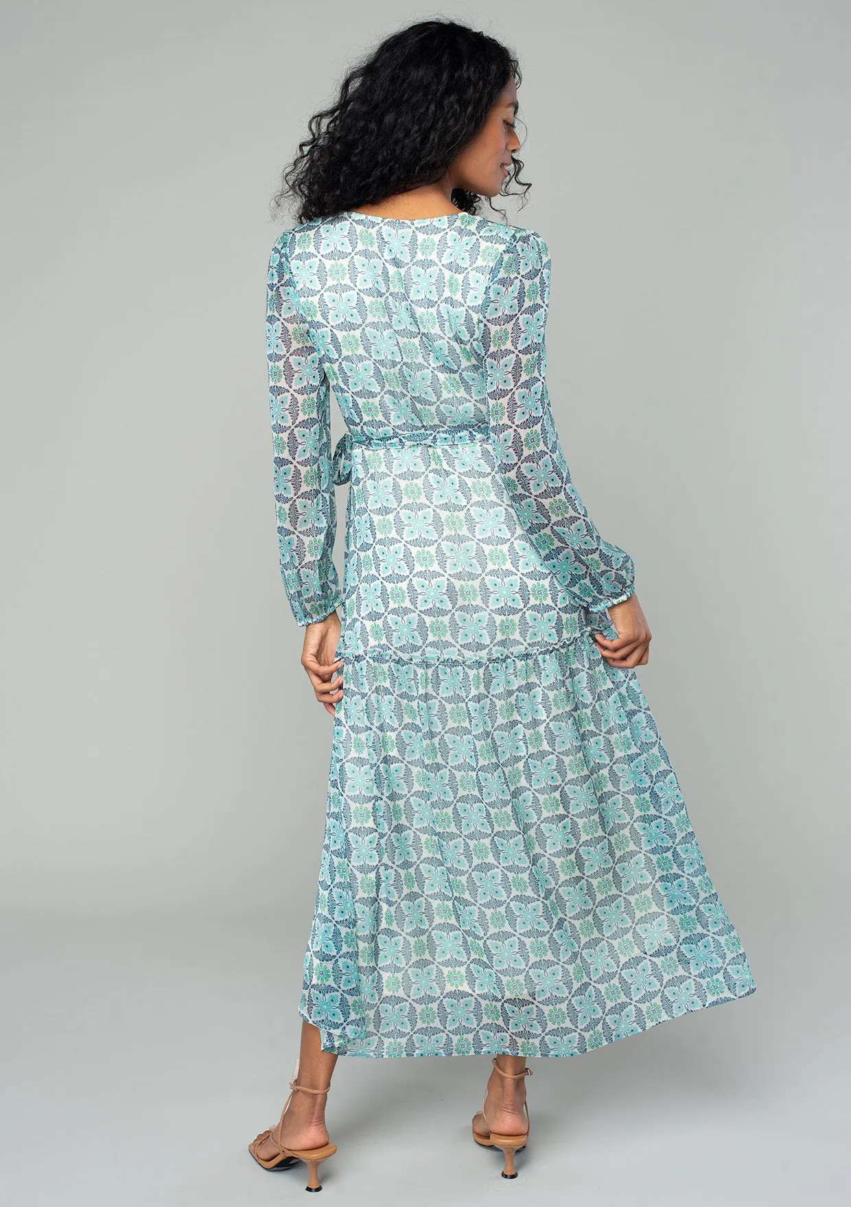 Vibrant Floral Long Sleeve Midi Wrap Dress