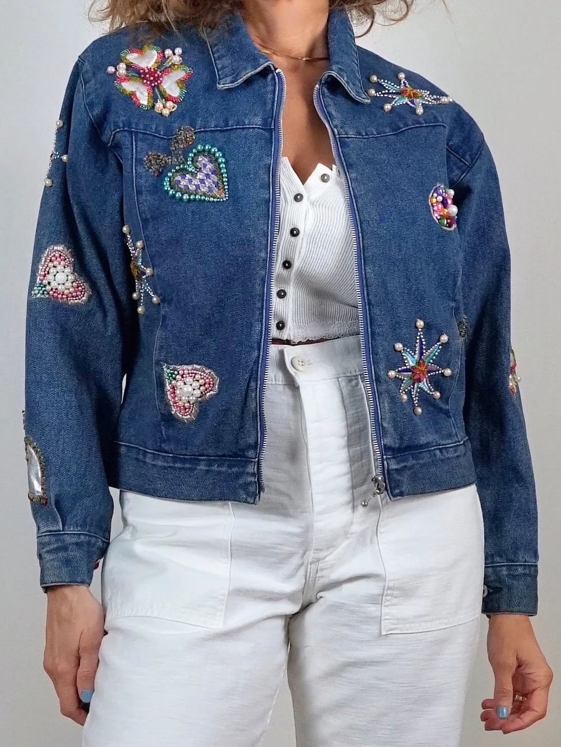 Vintage Bedazzled Heart Denim Jacket