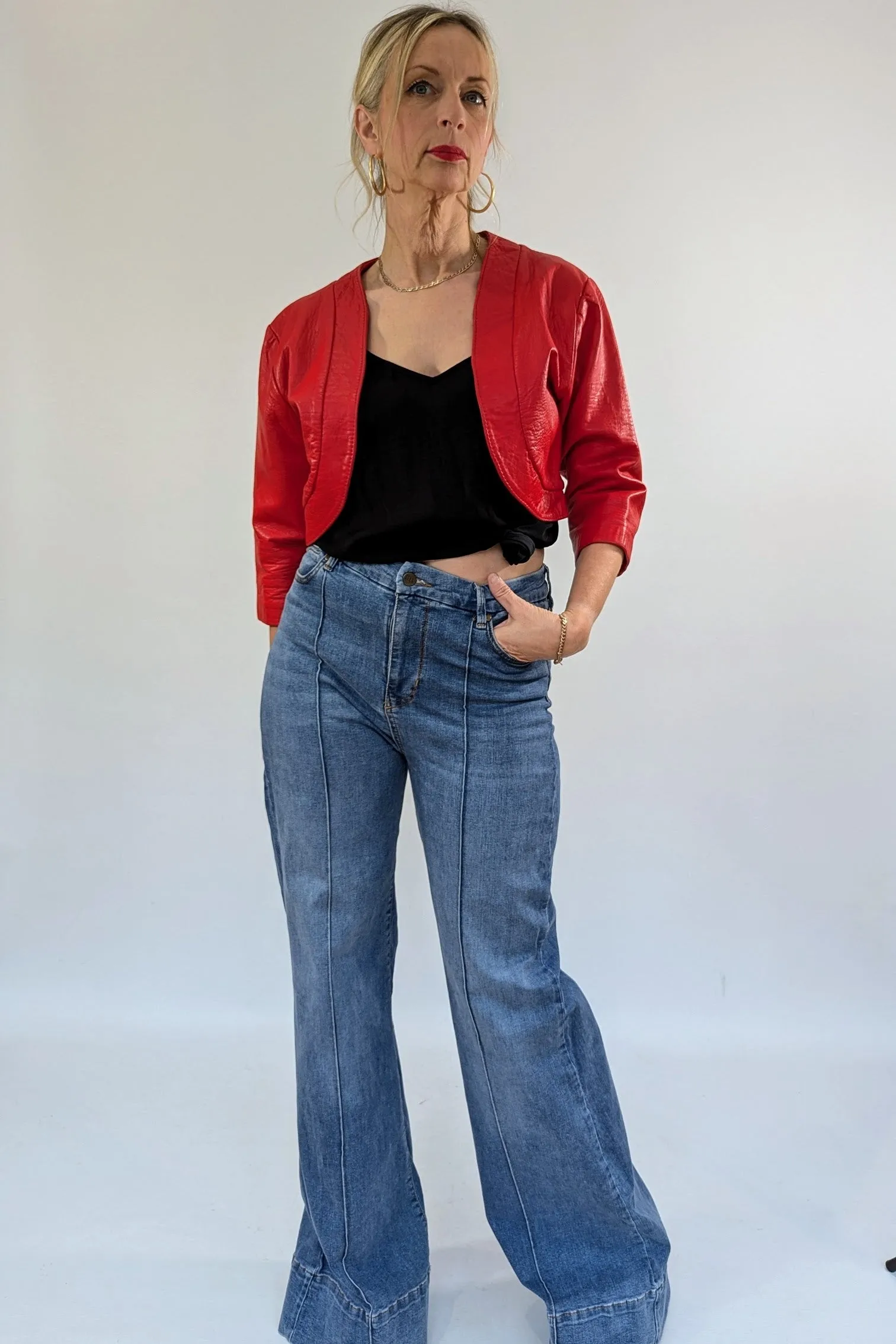 Vintage Red Leather Cropped Bolero Jacket