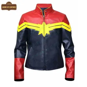 W002 Captain Marvel Carol Danvers Women's Avengers End Game Faux Leather Jacket