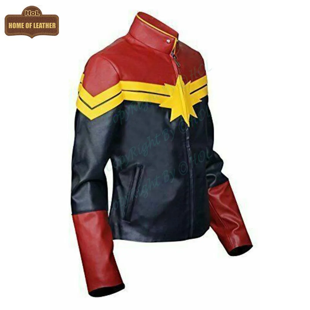 W002 Captain Marvel Carol Danvers Women's Avengers End Game Faux Leather Jacket