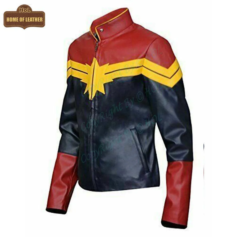 W002 Captain Marvel Carol Danvers Women's Avengers End Game Faux Leather Jacket