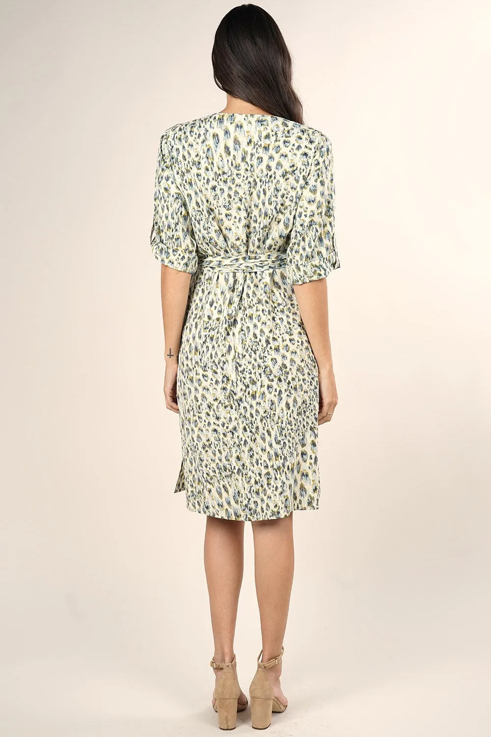 Watercolor Animal Print Elbow Sleeves Midi Dress