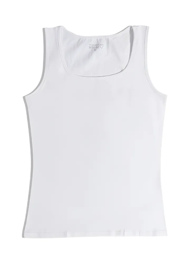 White Round Slim Fit Top