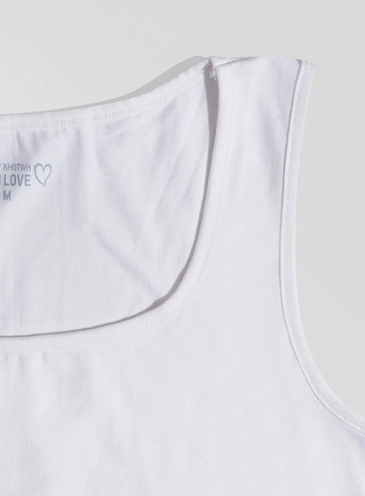 White Round Slim Fit Top