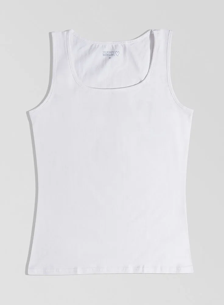 White Round Slim Fit Top