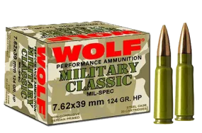 Wolf MC762BFMJ Military Classic 7.62x39mm 124 GR Full Metal Jacket 20 Bx/ 50 Cs 1000 Total - 1000 Rounds