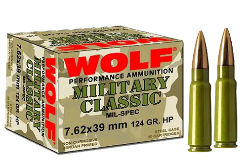 Wolf MC762BFMJ Military Classic 7.62x39mm 124 GR Full Metal Jacket 20 Bx/ 50 Cs 1000 Total - 1000 Rounds