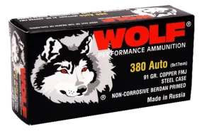Wolf MC917FMJ Military Classic 380 Automatic Colt Pistol (ACP) 91 GR Full Metal Jacket 50 Bx/ 20 Cs - 1000 Rounds