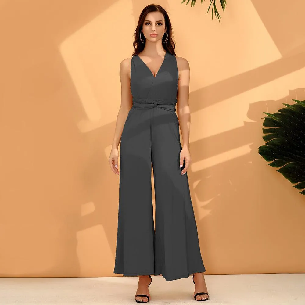 Women Fashion Solid Color Multi-wear French Wide-leg Pants