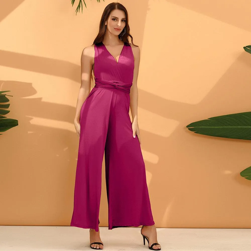 Women Fashion Solid Color Multi-wear French Wide-leg Pants