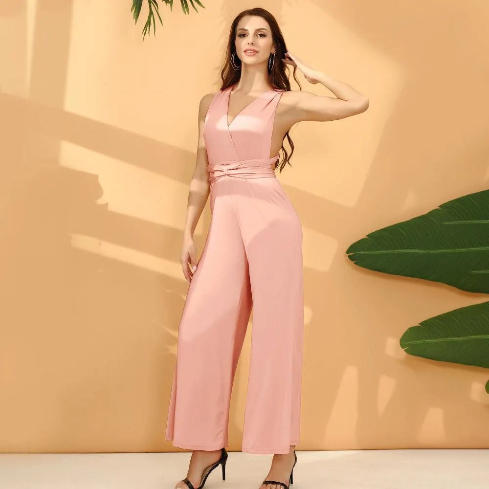 Women Fashion Solid Color Multi-wear French Wide-leg Pants