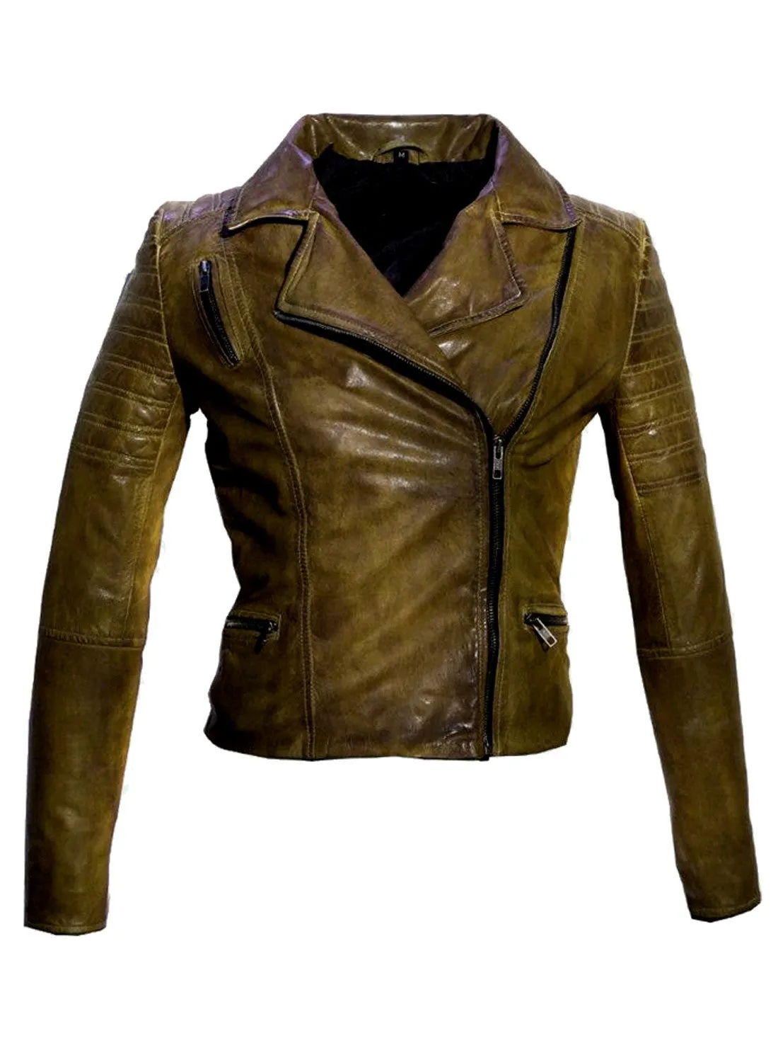 Women Leather Washed Vintage Motorcycle Biker Jacket