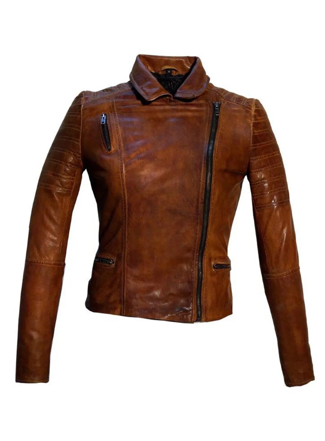 Women Leather Washed Vintage Motorcycle Biker Jacket