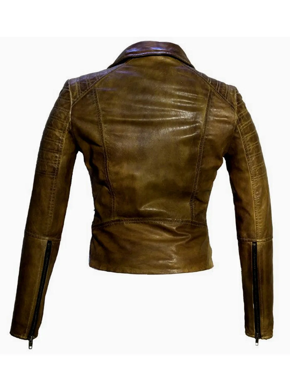 Women Leather Washed Vintage Motorcycle Biker Jacket