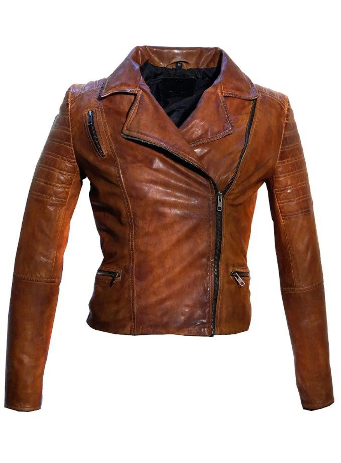 Women Leather Washed Vintage Motorcycle Biker Jacket