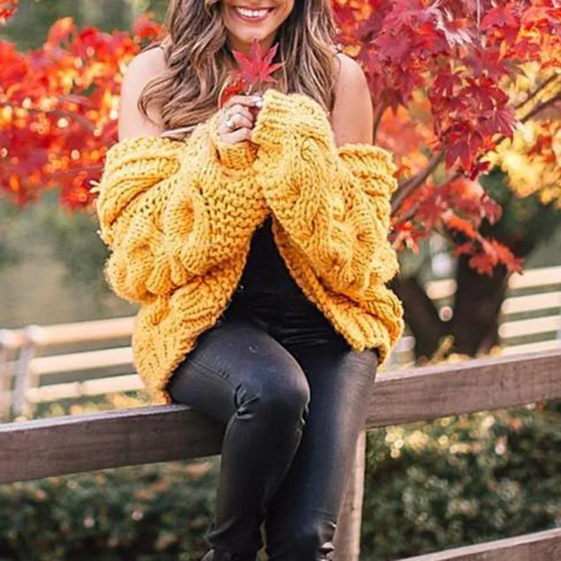Women's hooded knitted cardigan sweater open front solid cardigan