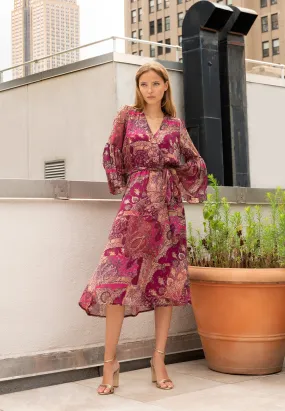 Yoryu Ruffle Sleeve Printed Faux Wrap Dress
