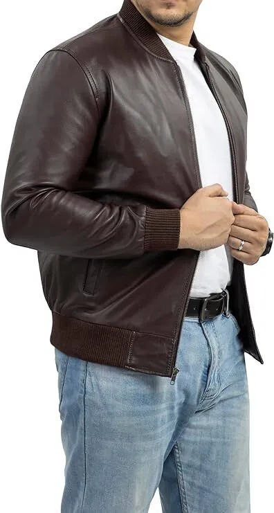Yuro Genuine Real Leather Jacket Men Brown Biker Motorcycle