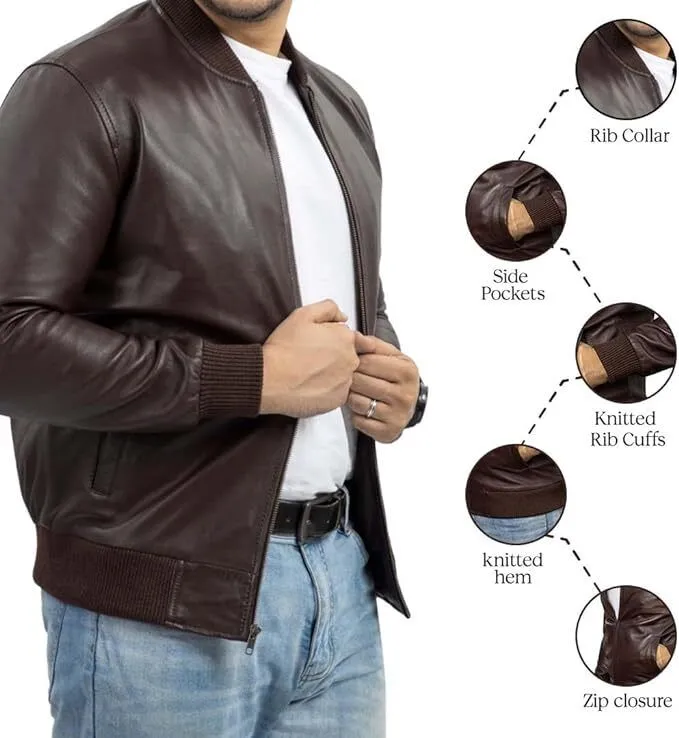 Yuro Genuine Real Leather Jacket Men Brown Biker Motorcycle