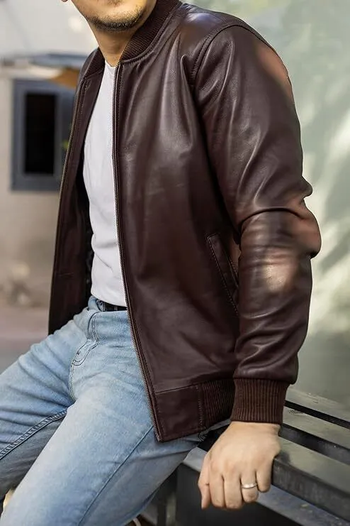 Yuro Genuine Real Leather Jacket Men Brown Biker Motorcycle