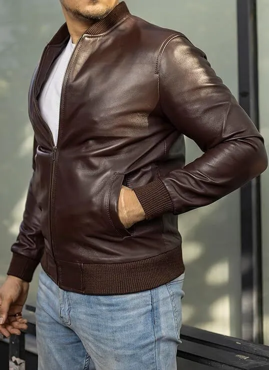Yuro Genuine Real Leather Jacket Men Brown Biker Motorcycle